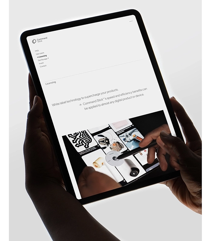 Command Stick - Tablet displaying the command stick website